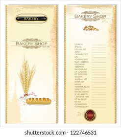 Menu for bakery