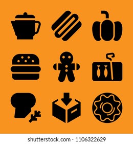menu, bakery, female, sugar, ginger and fishing icon vector set. Flat vector design with filled icons. Designed for web and software interfaces