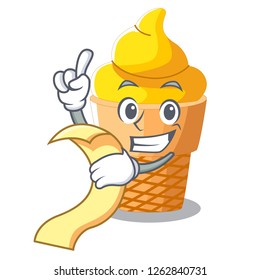 With menu banana ice cream in shape cartoon