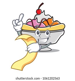 With menu banana split mascot cartoon
