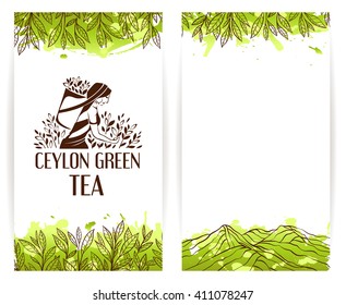 Menu banner template with ceylon green tea picker logo.