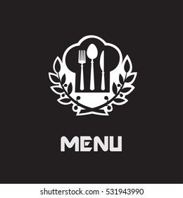 menu banner with utensils and chef hat