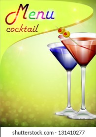 Menu for a bar or restaurant. Alcoholic beverages. Colored background. Vector.