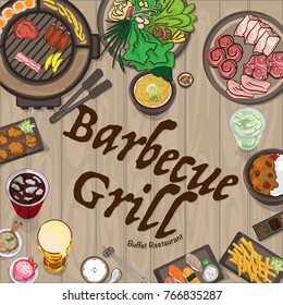 Menügrill Grillrestaurant-Vorlage Design Grafikobjekte 