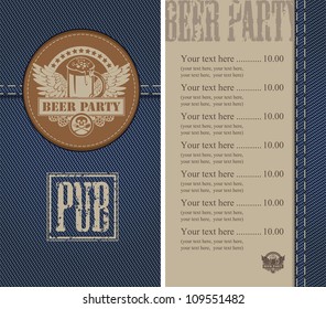 menu for a beer bar on denim