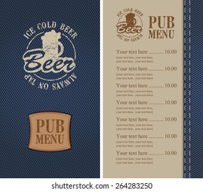 menu for a beer bar on denim