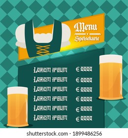 Menu beer green octoberfest food and drink - vector