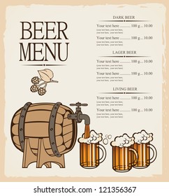 menu for beer keg and glasses