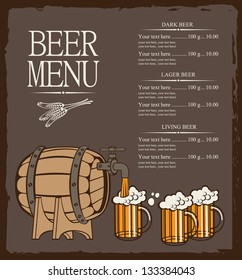 Menu for beer keg and glasses