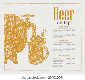 Menu for beer keg and glasses