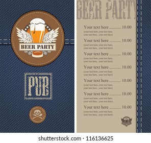 menu for a beer on a background of denim