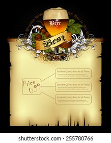 menu in the beer pub, decorated in retro style