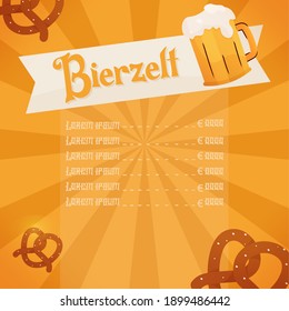 Menu bierzelf orange octoberfest food and drink - vector