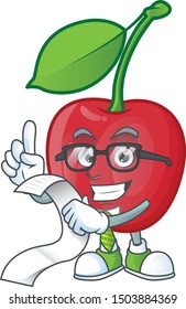 With menu bing cherries sweet in character mascot shape.