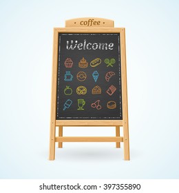 Menu Black Board and Color Icons for Cafes and Restaurants. Vector illustration