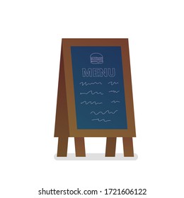 Menu black board isolated icon in flat style. Street food catering service announcement stand. Chalkboard for cafe or restaurant daily menu. Street food advertising signboard vector illustration.