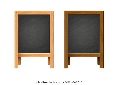 Menu black chalk board vector illustration.Wooden stand isolated on white background