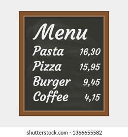 Menu board for cafe or restaurant with chalkboard texture. Vector illustration.