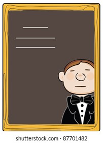 Menu board with funny,cartoon waiter