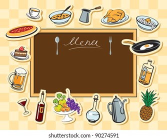 menu board and various food and drink