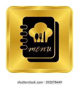 Menu book - black vector icon;  gold button