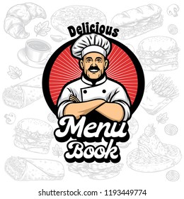 menu book cover design with chef cartoon