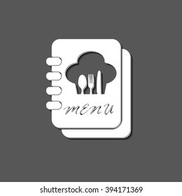 Menu book - white vector icon  with shadow
