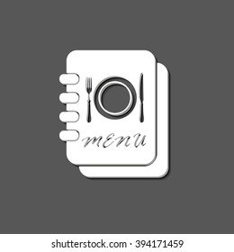 Menu book - white vector  icon with shadow