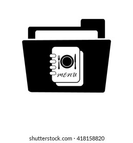 Menu book - white vector icon;  black folder