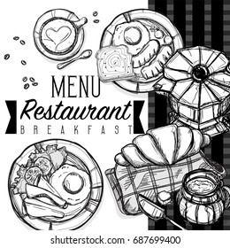 menu breakfast food restaurant template design hand drawing graphic 