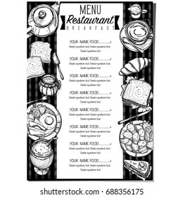 menu breakfast food restaurant template design hand drawing graphic 