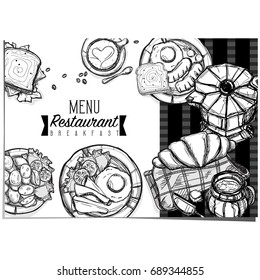 menu breakfast food restaurant template design hand drawing graphic 