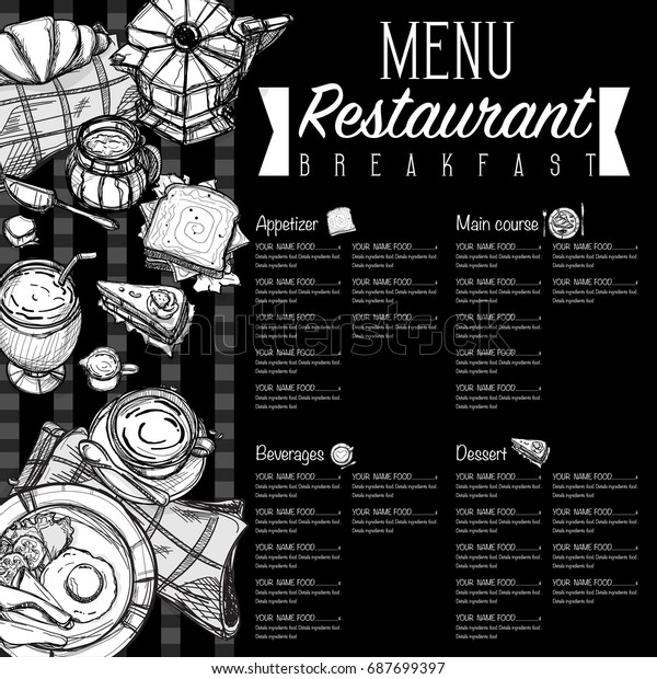 menu breakfast food restaurant template design hand drawing graphic