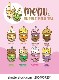 Menu Bubble Milk Tea  love Boba Tea  milk tea  Vector Illustration