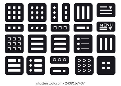 Menu button icon set symbol. Hamburger Menu Flat Icons. Menu Icons Vector Set of UI Design Elements. Hamburger or burger line app menu for home or drop list