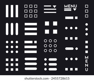 Menu button icon set symbol. Hamburger Menu Flat Icons. Menu Icons Vector Set of UI Design Elements. Hamburger or burger line app menu for home or drop list