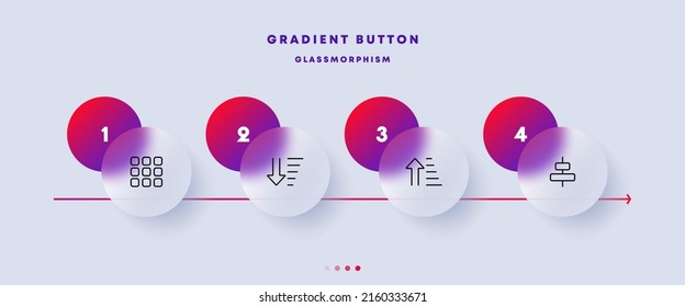 Menu button set icon. Tiles, buttons, arrows, sliders, apps, lists, chart, presentation icons. Infographic concept. Glassmorphism style. Vector line icon for Business and Advertising