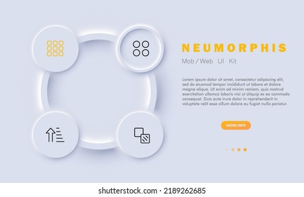 Menu buttons set icon. App, program, application, order, arrows, control panel, adjust, tiles, pictogram. Technology concept. Neomorphism style. Vector line icon for Business and Advertising.