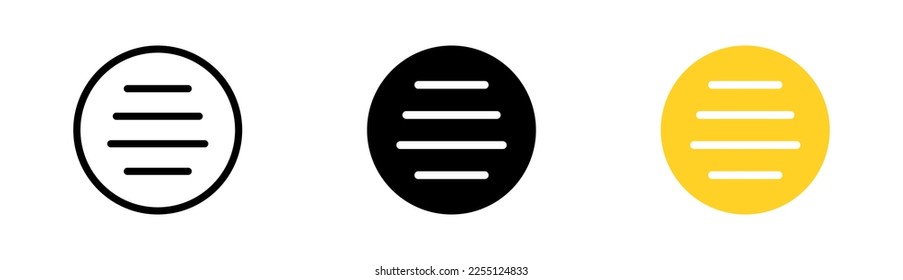 Menu buttons set icon. Tiles, slider, settings, centering, alignment, application, control panel, check list, align. Vector icon in line, black and colorful style on white background