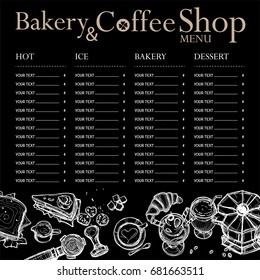 menu cafe coffee bakery restaurant template design hand drawing graphic