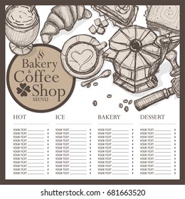 menu cafe coffee bakery restaurant template design hand drawing graphic