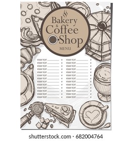 menu cafe coffee bakery restaurant template design hand drawing graphic