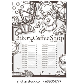 menu cafe coffee bakery restaurant template design hand drawing graphic