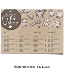 menu cafe coffee bakery restaurant template design hand drawing graphic