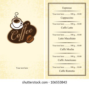 menu for cafe with cup of coffee