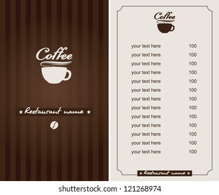 menu for the cafe with a cup of coffee