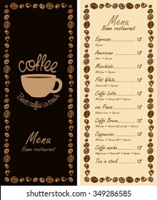 menu for the cafe with a cup of coffee