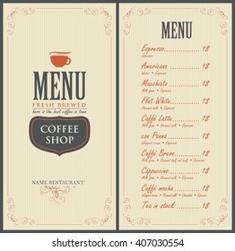 menu for the cafe with a cup of coffee