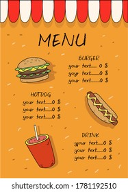 menú para una cafetería con comida rápida
