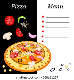 The menu for the cafe and pizzeria. Template for the menu. Appetizing food. Menu in vintage watercolor paper.